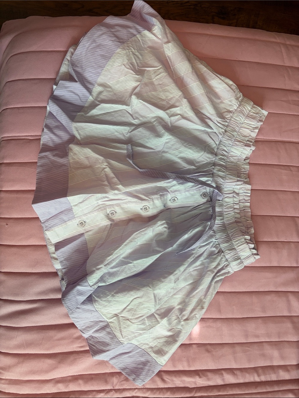 Aerie Light Purple Striped Women’s Elastic Waist Button-Front Shorts